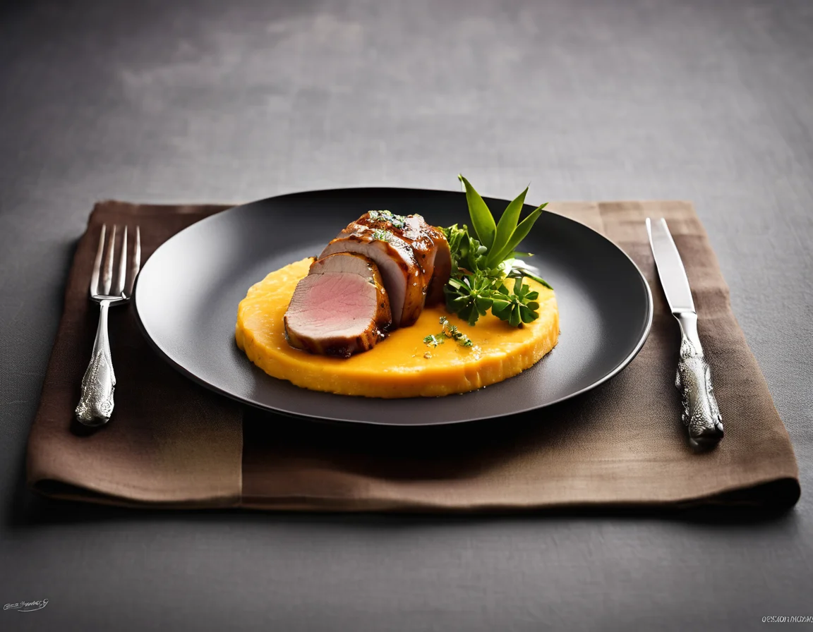 Lomo de Cerdo con Puré de Boniato y Salsa de Piña