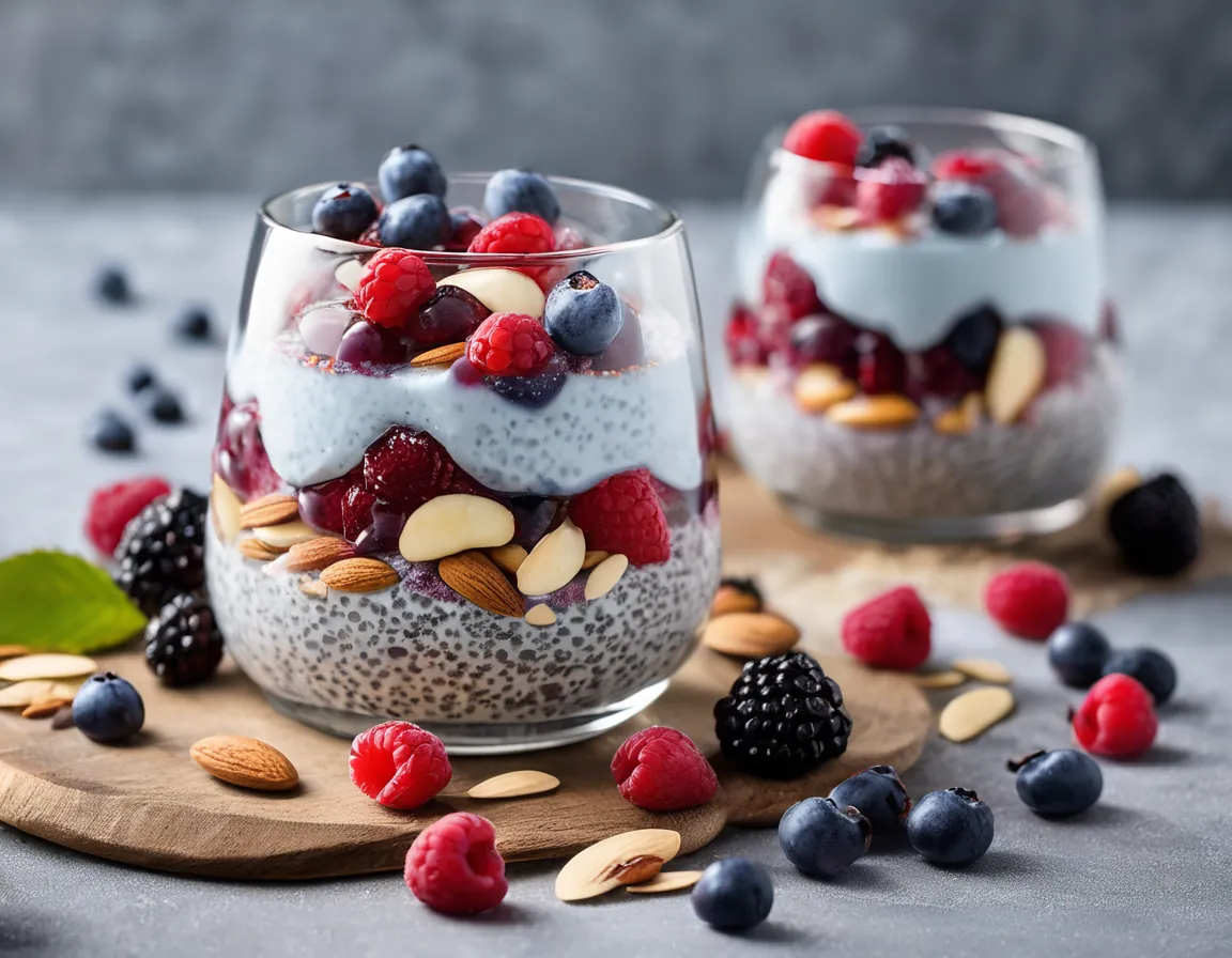 Pudín de Chía Bajo en Fructosa con Bayas y Almendras