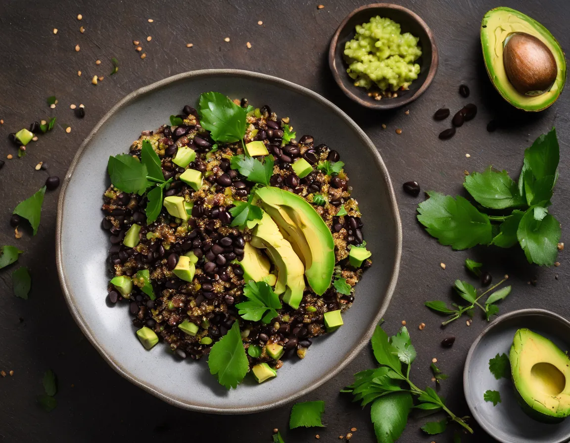 Quinua con Frijoles Negros y Aguacate a la Brasileña