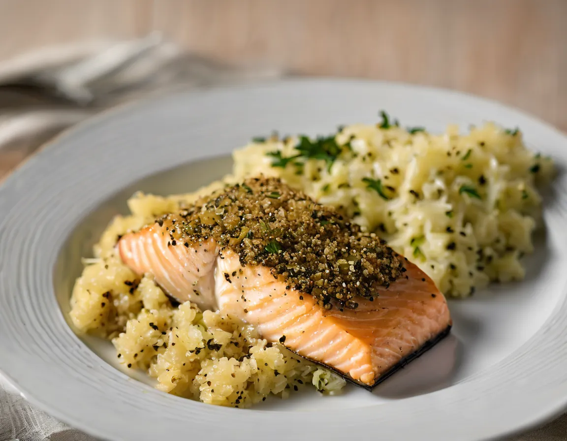 Salmón Asado con Farofa de Quinoa y Col Rizada