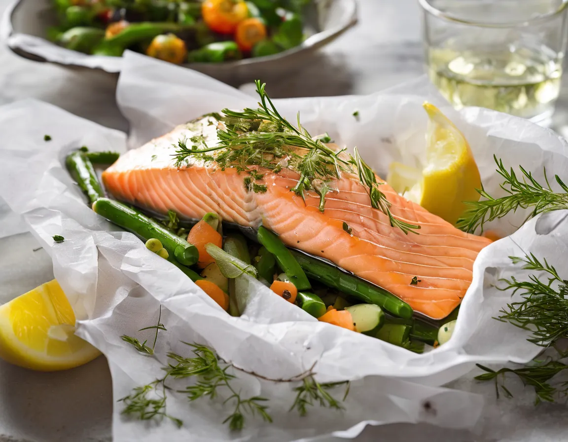 Salmón en Papillote con Verduras y Hierbas Frescas