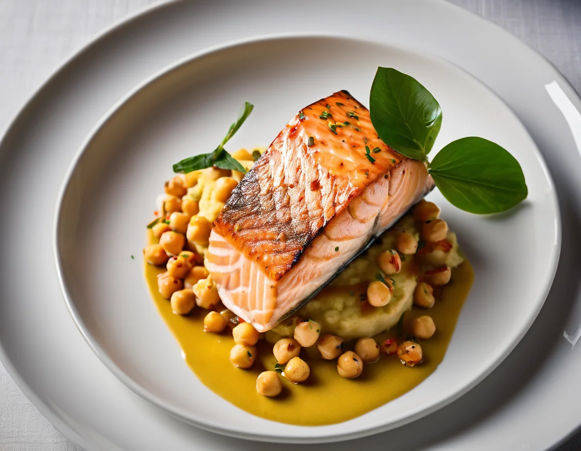 Salmón al Coco con Puré de Garbanzo Tropical
