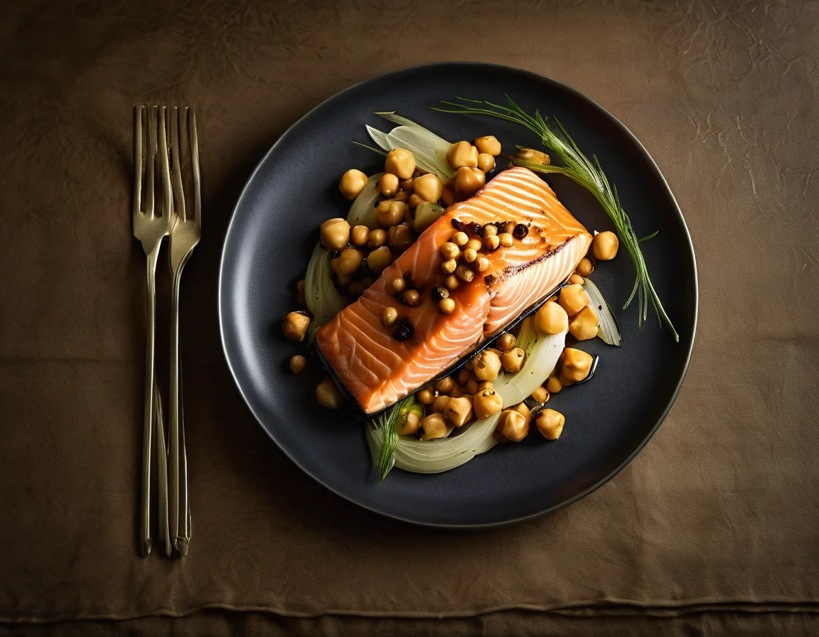 Salmón Asado con Garbanzos e Hinojo