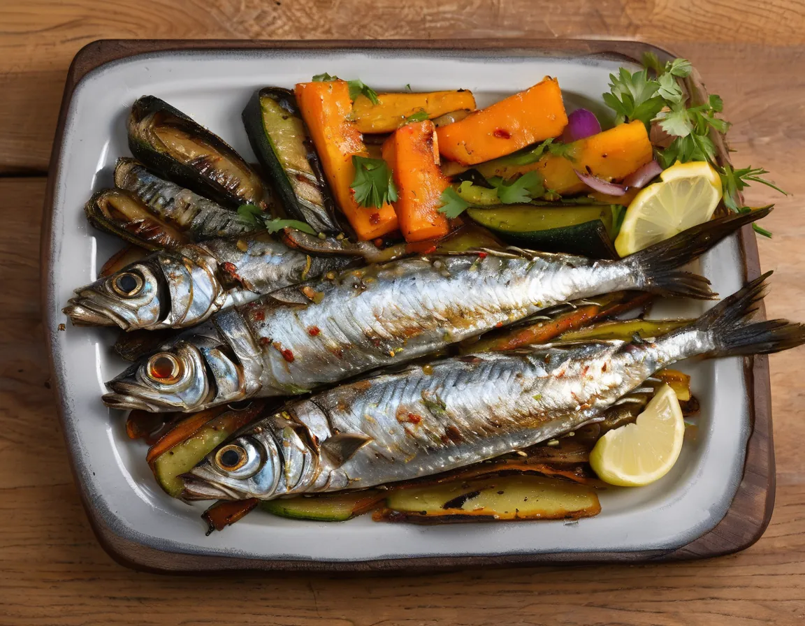 Sardinas a la parrilla canadiense con verduras suaves