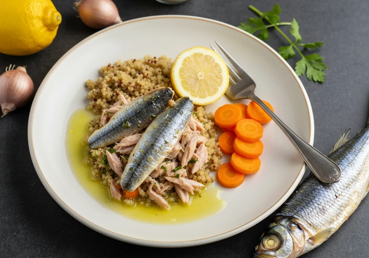 Sardinas al Horno con Puré de Calabaza y Zanahoria