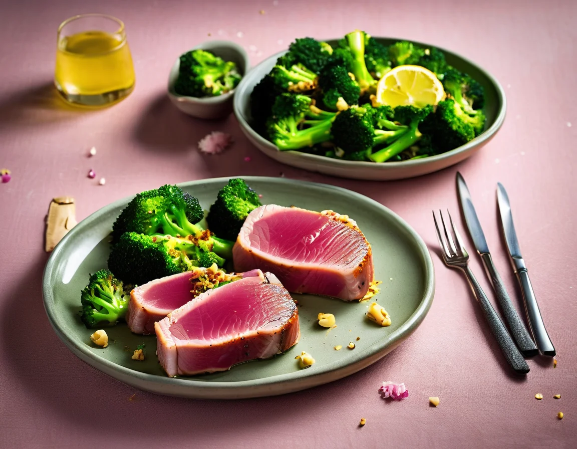Atún a la Plancha con Brocoli al Ajillo y Ensalada de Garbanzos