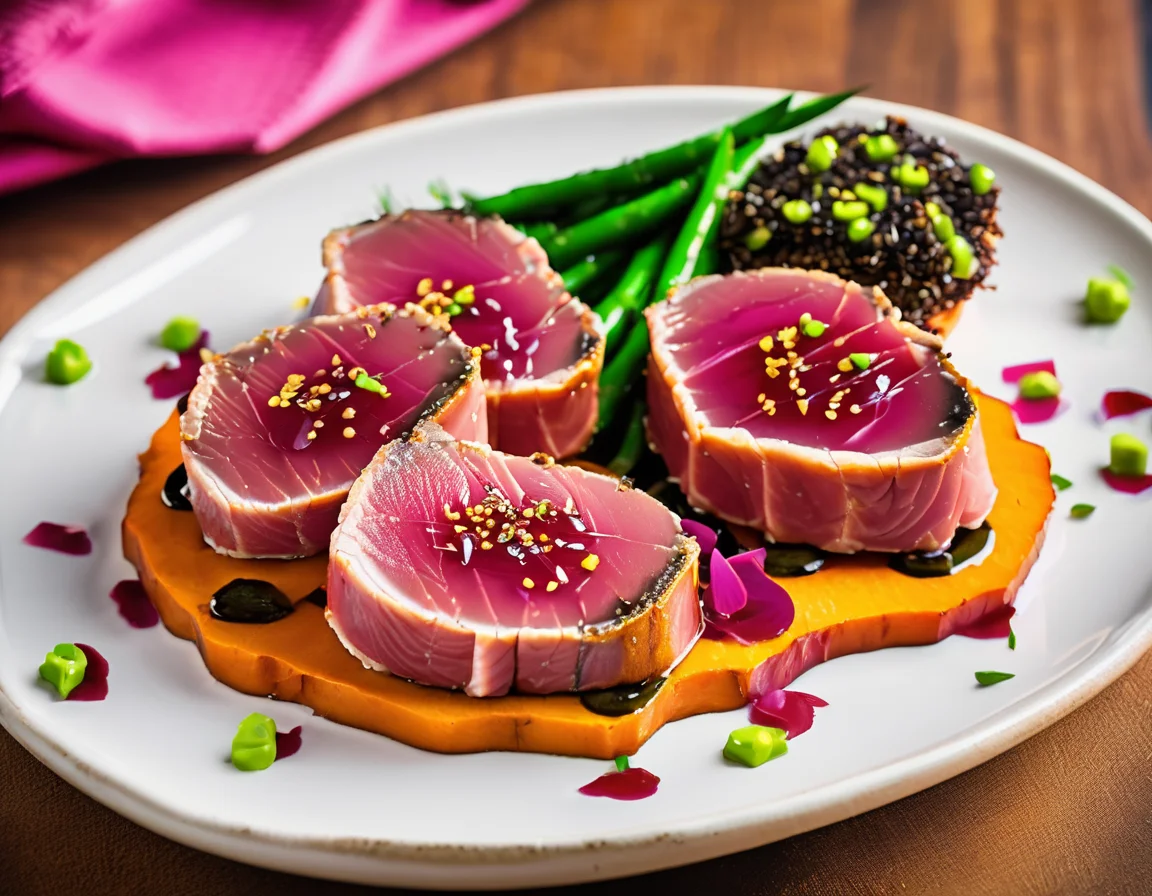 Filete de Atún con Puré de Boniato y Aliño de Limón y Romero