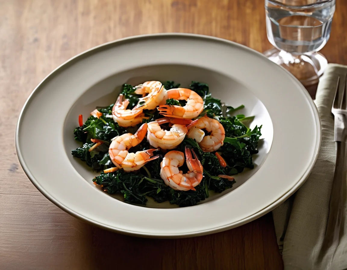 Gambas al Ajillo con Kale Salteado