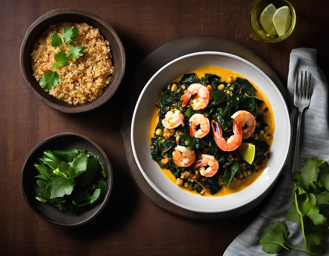 Moqueca de Camarón con Col Rizada Mineira y Quinoa Tropical