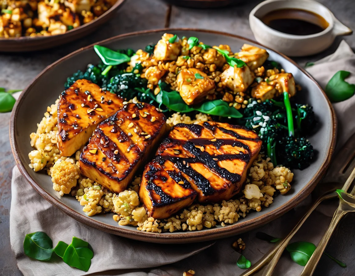 Tofu a la Plancha con Crema de Coliflor al Azafrán