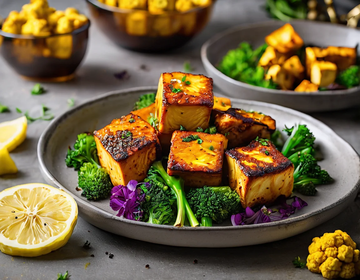 Tofu a la Plancha con Crema de Coliflor al Azafrán