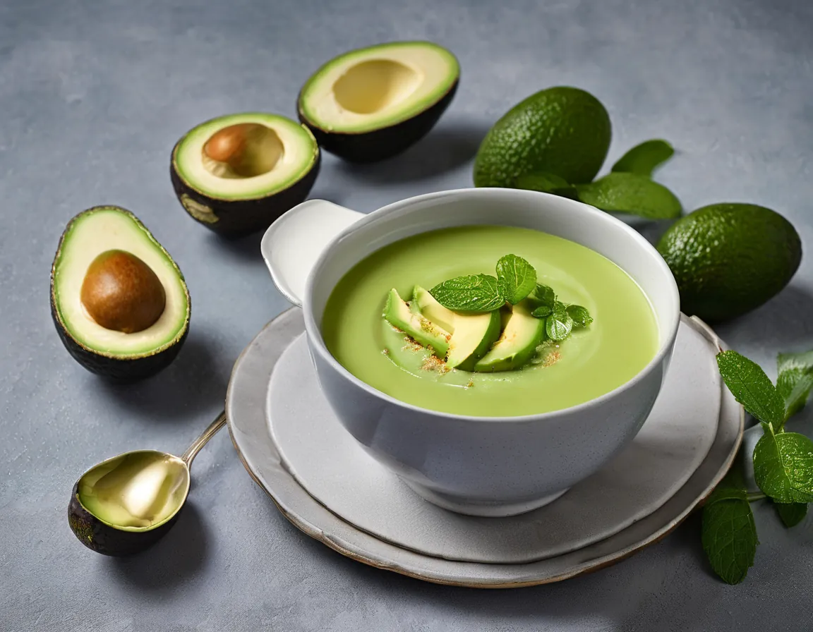 Sopa fría de aguacate con menta