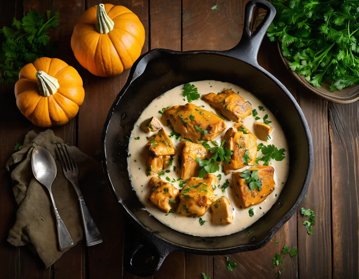 Pollo Asado con Puré de Calabaza y Yogur de Hierbas