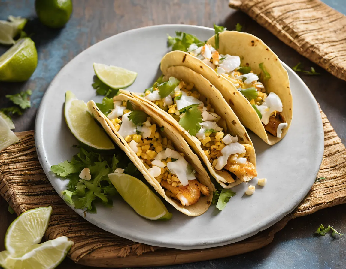 Tacos de Pescado con Ensalada de Maíz Fresco