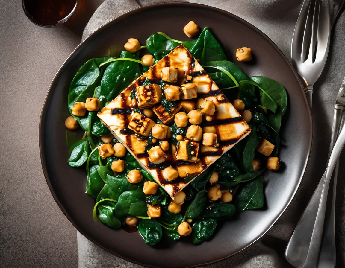 Tofu a la Plancha con Garbanzos Estofados y Espinacas