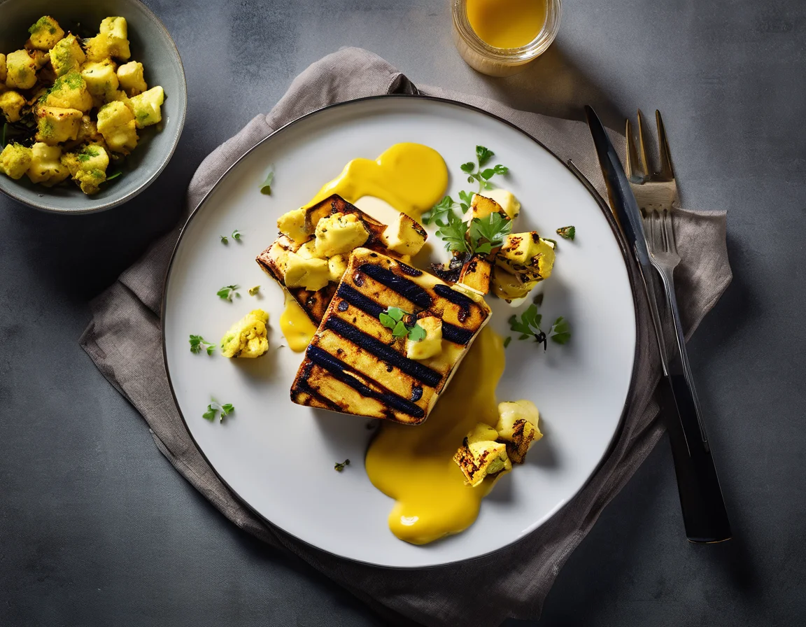 Tofu a la Plancha con Crema de Coliflor al Azafrán