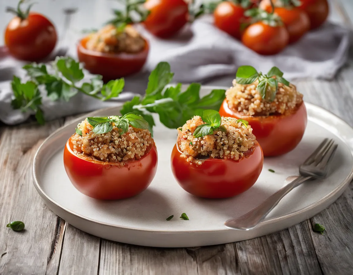 Tomate Relleno con Quinoa y Pollo al Estilo Brasileño