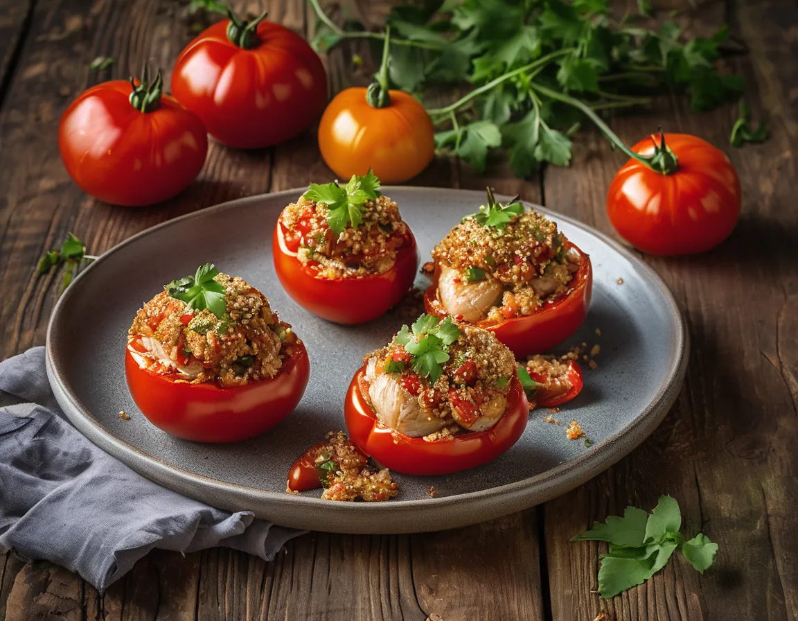 Tomates Rellenos con Quinoa y Pollo al Estilo Latino