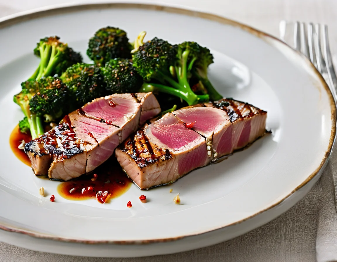 Atún a la Parrilla con Brócoli al Ajo y Chile