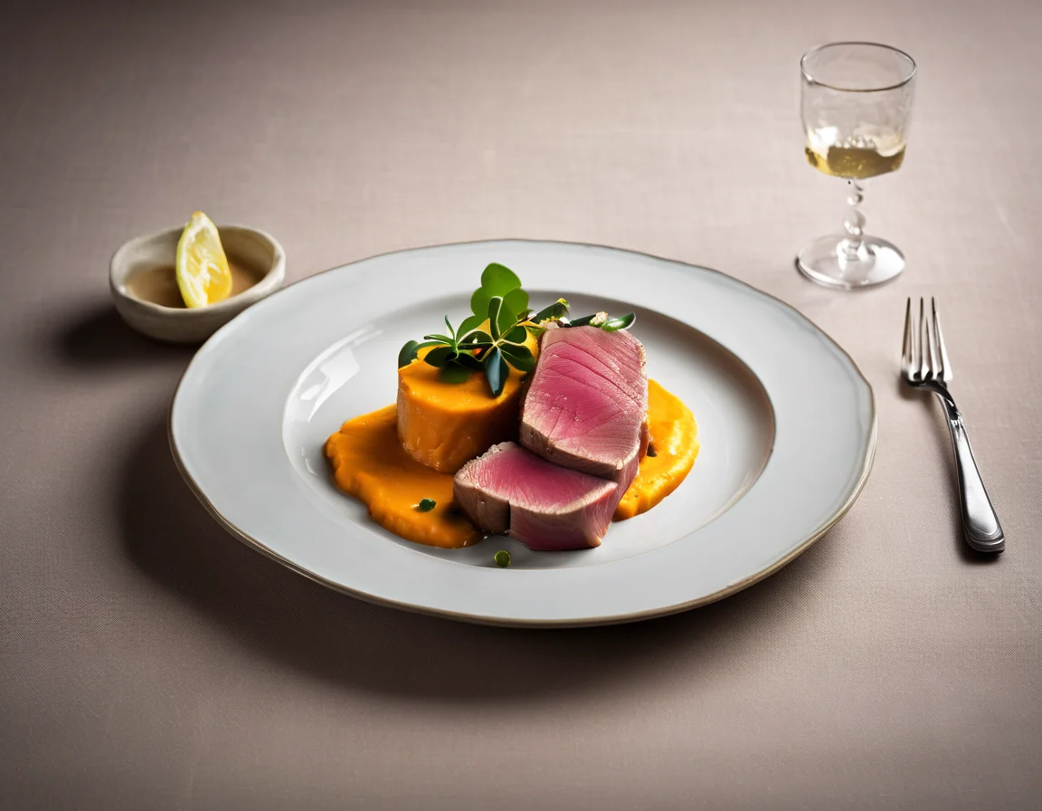 Bife de Atún con Puré de Batata Tropical