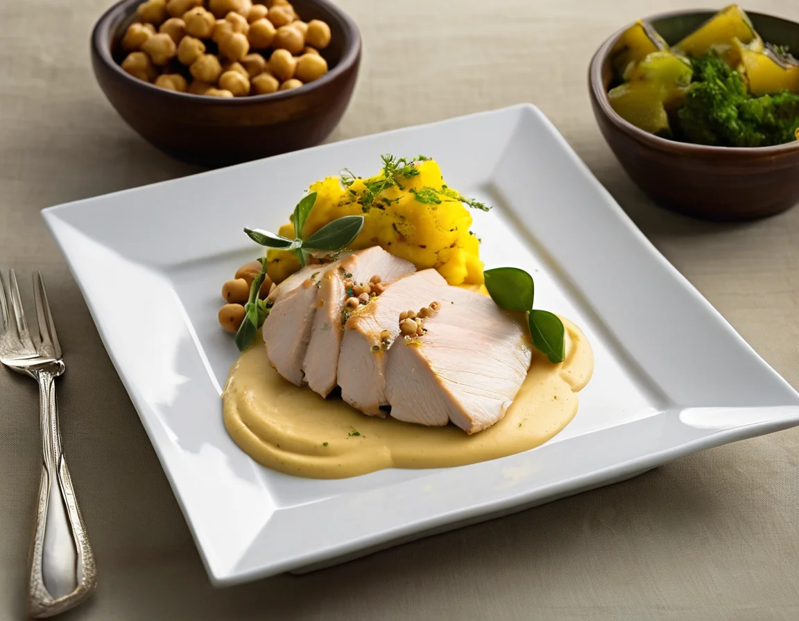 Pechuga de Pavo Tropical con Puré de Garbanzo Brasileño
